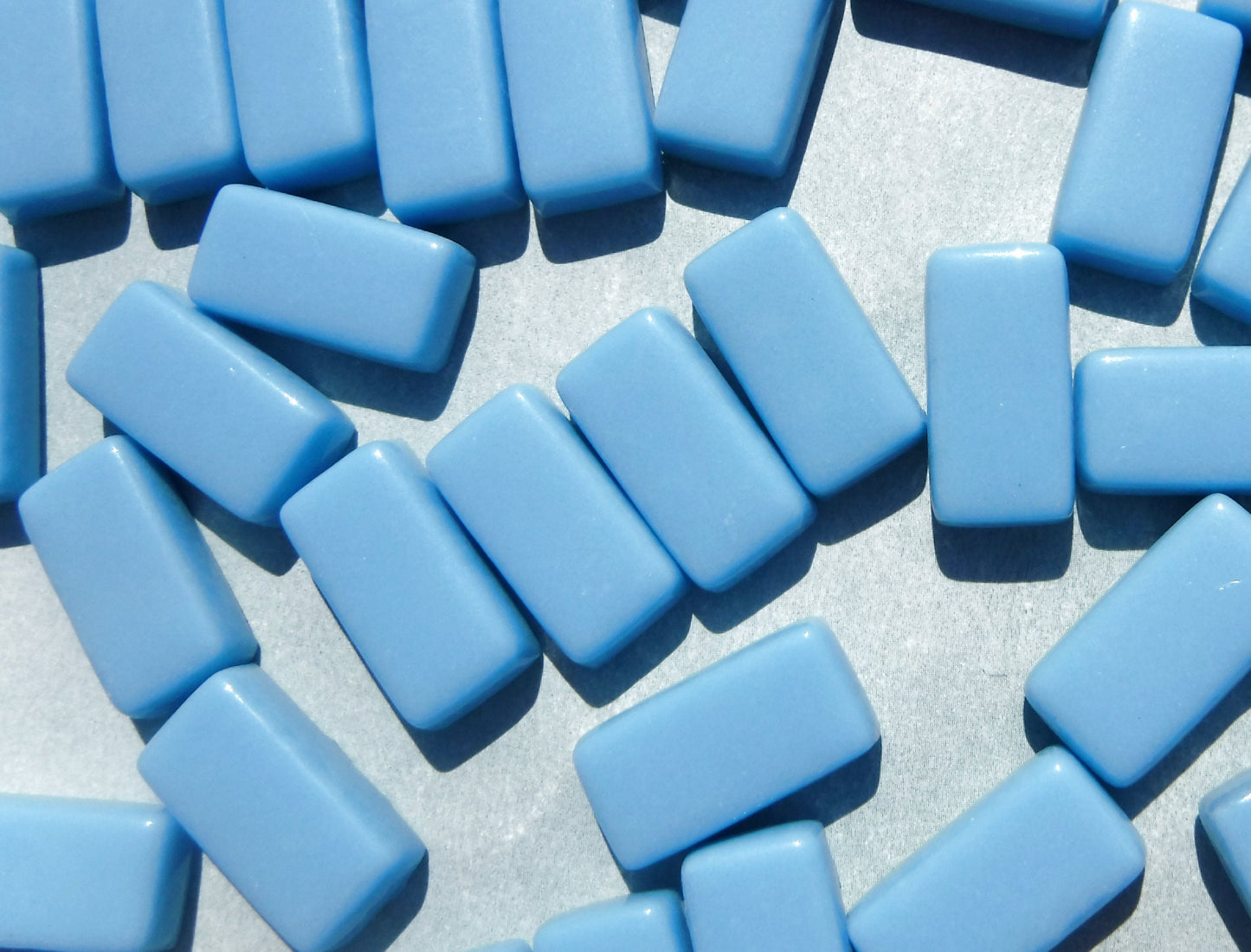 Light Blue Rectangle Mosaic Tiles - 20mm - 100g Opaque Glass Bar Tiles in Hawaiian Blue - Approx 35 Tiles