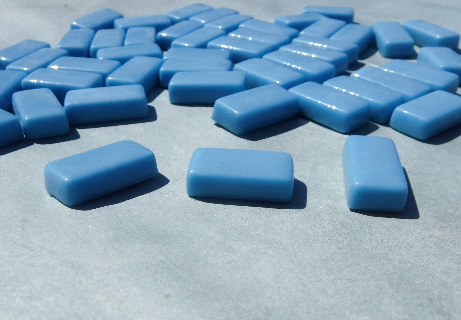 Light Blue Rectangle Mosaic Tiles - 20mm - 100g Opaque Glass Bar Tiles in Hawaiian Blue - Approx 35 Tiles