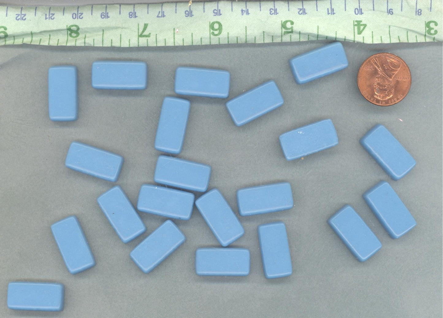 Light Blue Rectangle Mosaic Tiles - 20mm - 100g Opaque Glass Bar Tiles in Hawaiian Blue - Approx 35 Tiles