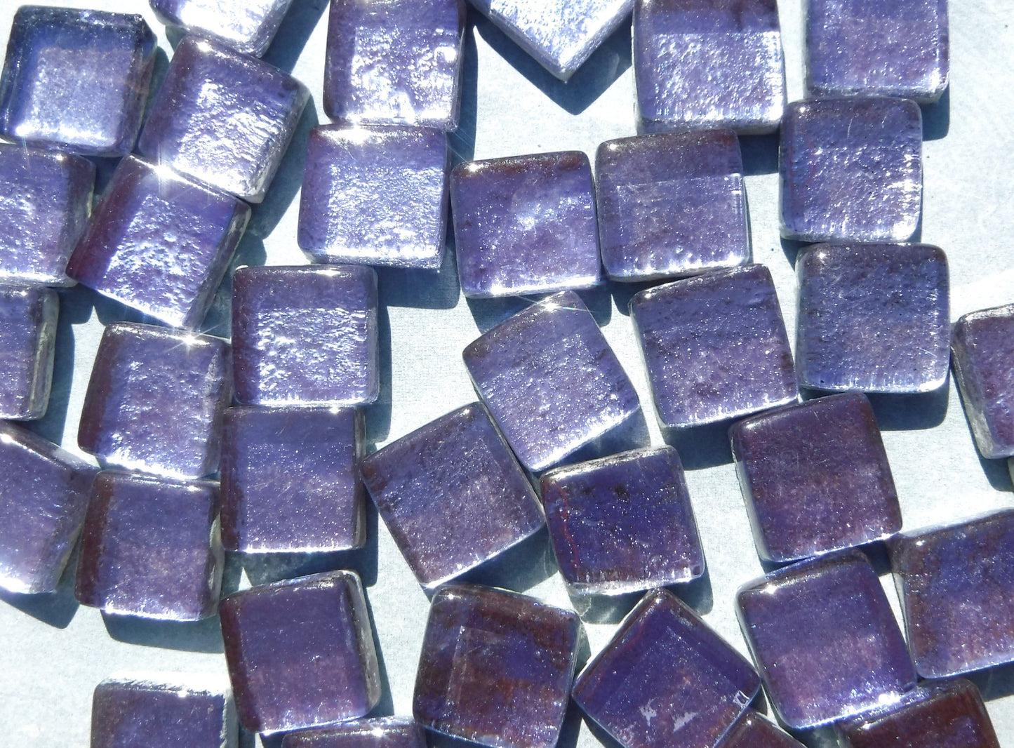 Iced Lilac Foil Square Crystal Tiles - 12mm - 50g Purple - Approx 25 Metallic Glass Mosaic Tiles