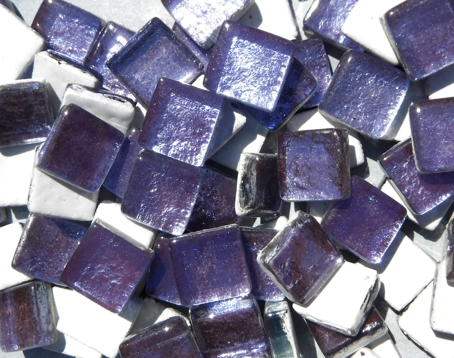 Iced Lilac Foil Square Crystal Tiles - 12mm - 50g Purple - Approx 25 Metallic Glass Mosaic Tiles