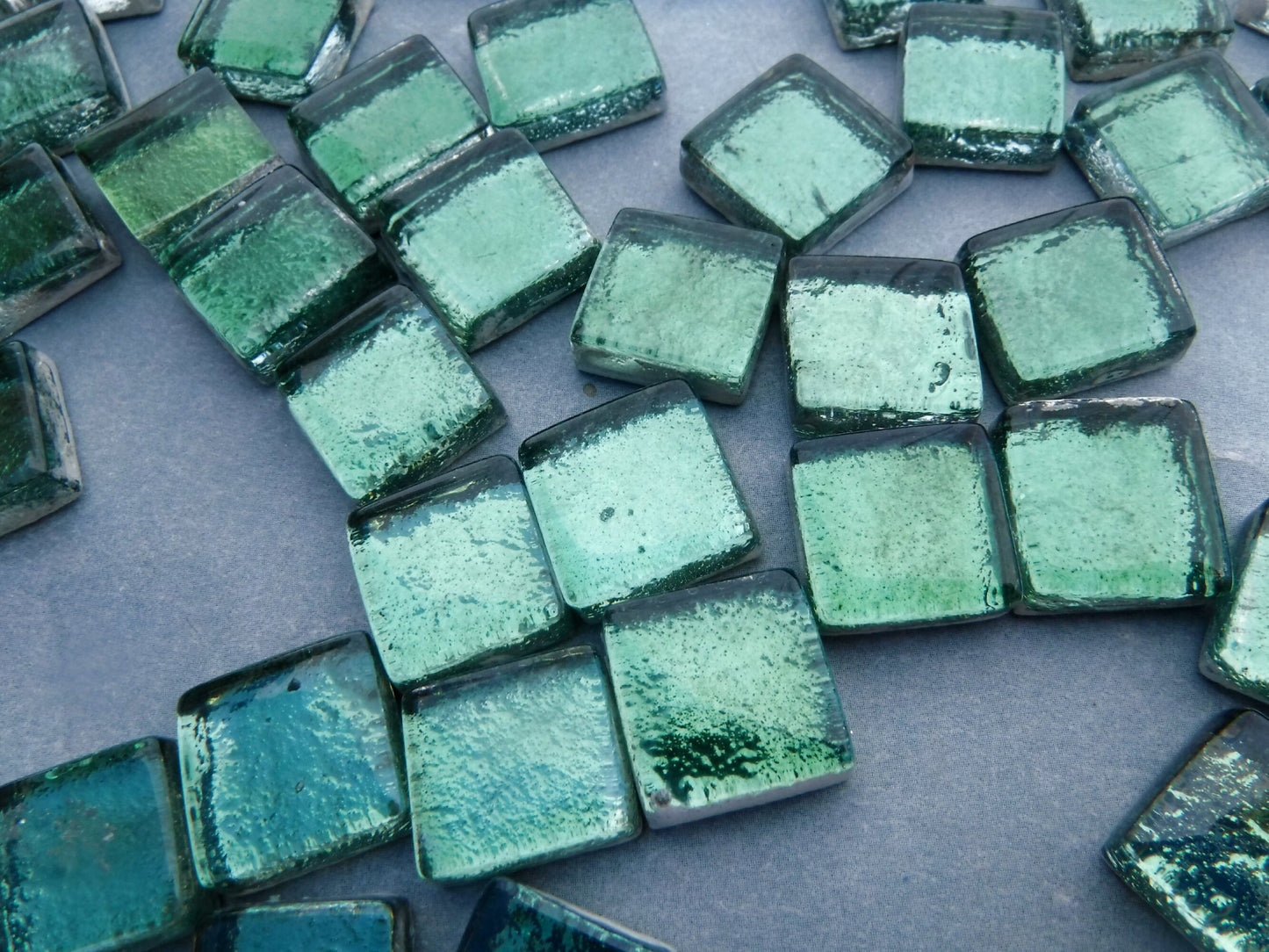 Deep Green Foil Square Crystal Tiles - 12mm - 50g Metallic Glass Tiles in Budding Green