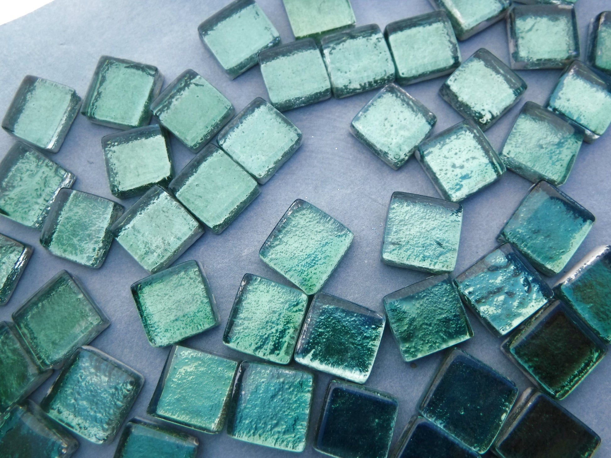 Deep Green Foil Square Crystal Tiles - 12mm - 50g Metallic Glass Tiles in Budding Green