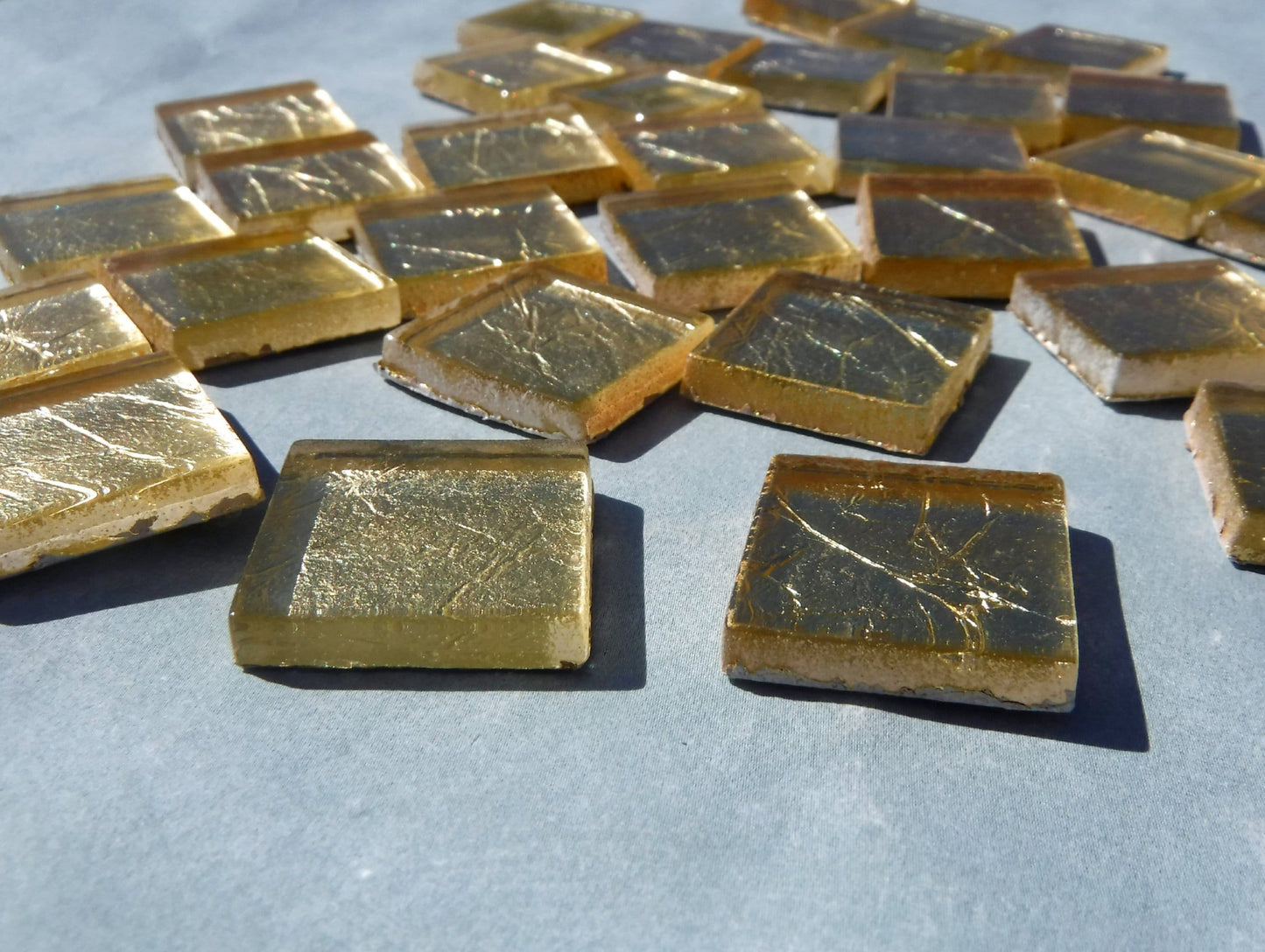 Gold Foil Square Tiles - 25 Glass Mosaic Tiles - 20mm