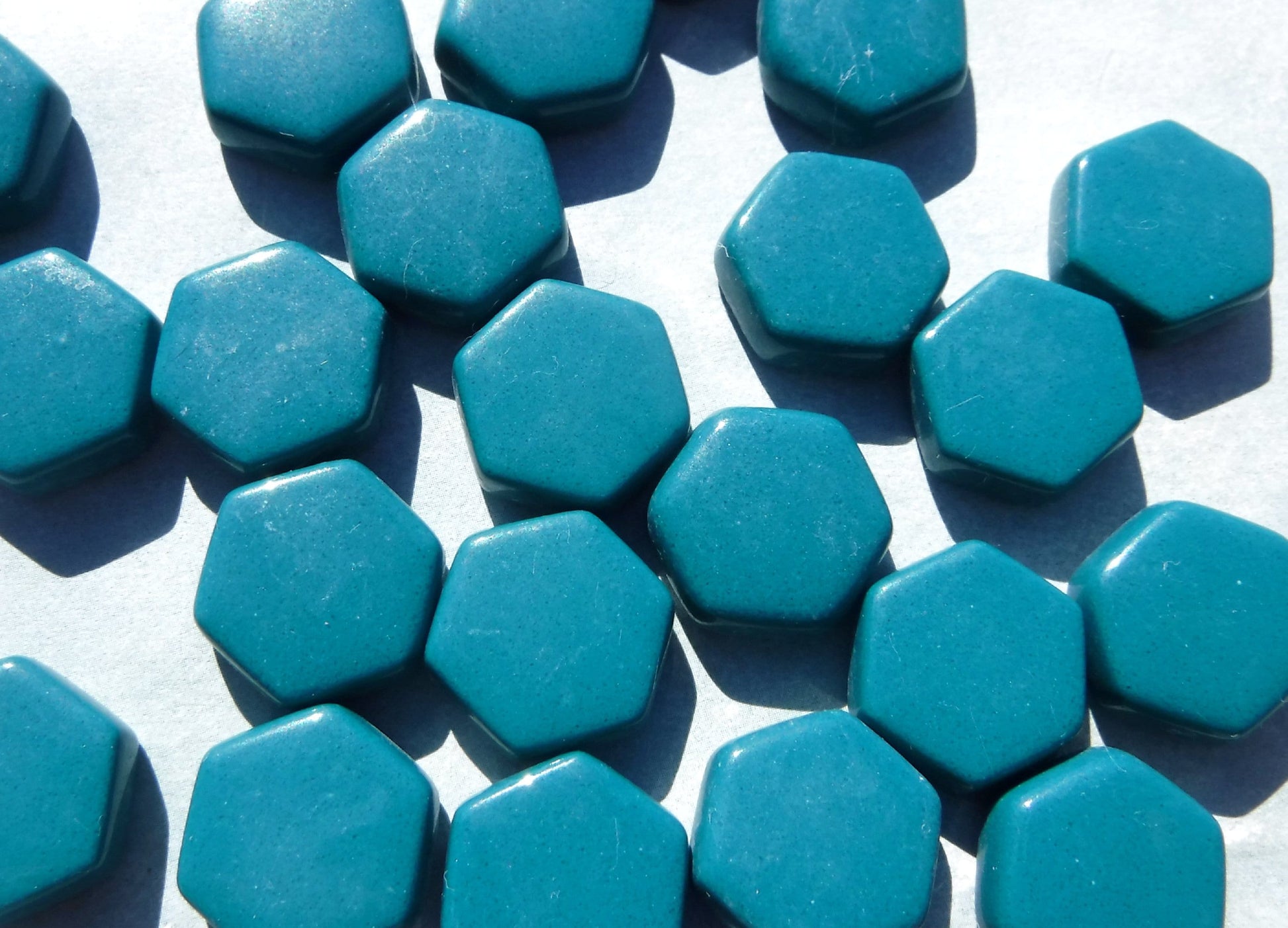 Dark Teal Hexagon Mosaic Tiles - 15mm - 100g - Approx 35 Tiles