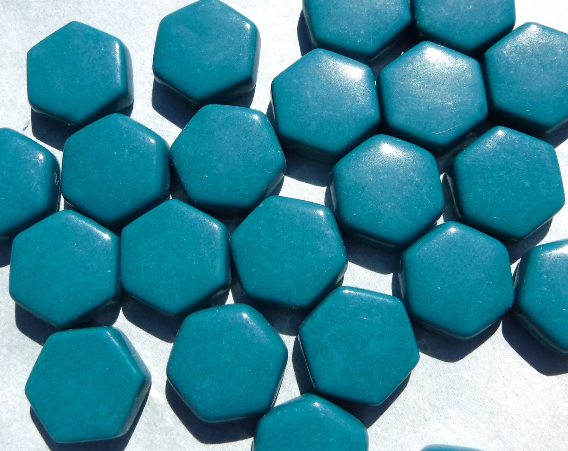 Dark Teal Hexagon Mosaic Tiles - 15mm - 100g - Approx 35 Tiles