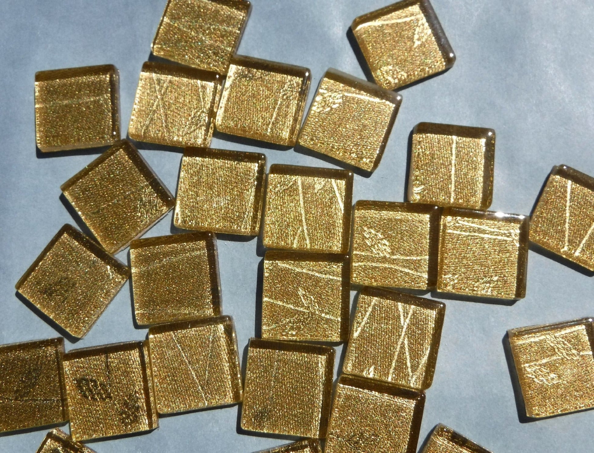 Tree Branches Gold Foil Square Tiles - 25 Glass Mosaic Tiles - 20mm