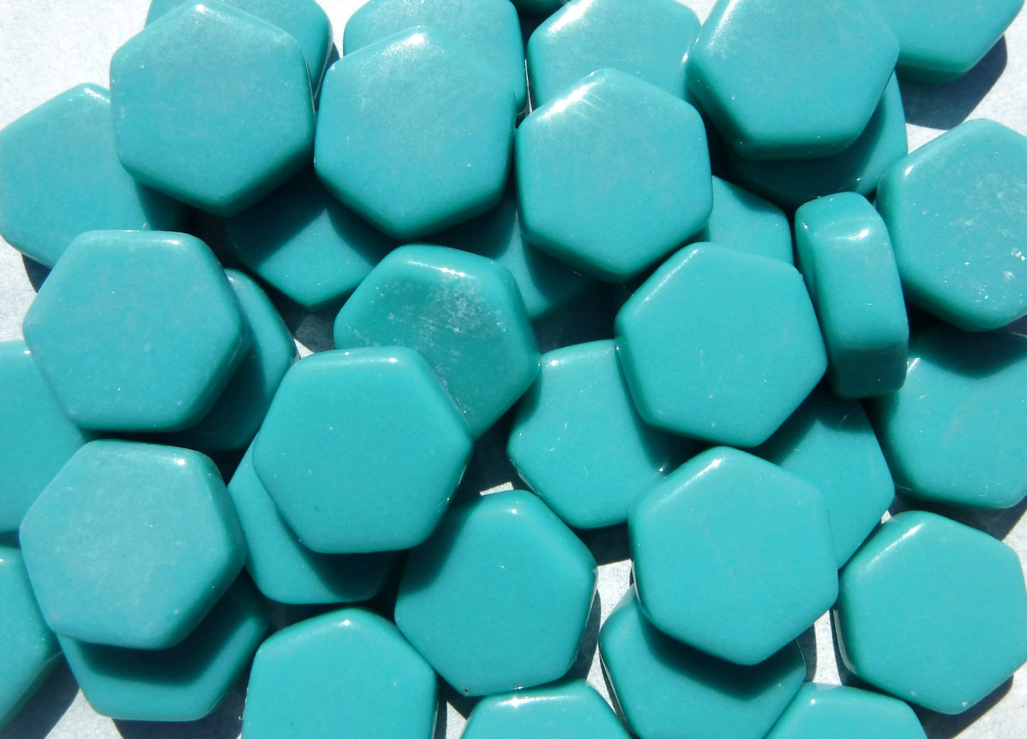 Teal Hexagon Mosaic Tiles - 15mm - 100g Opaque Glass Tiles