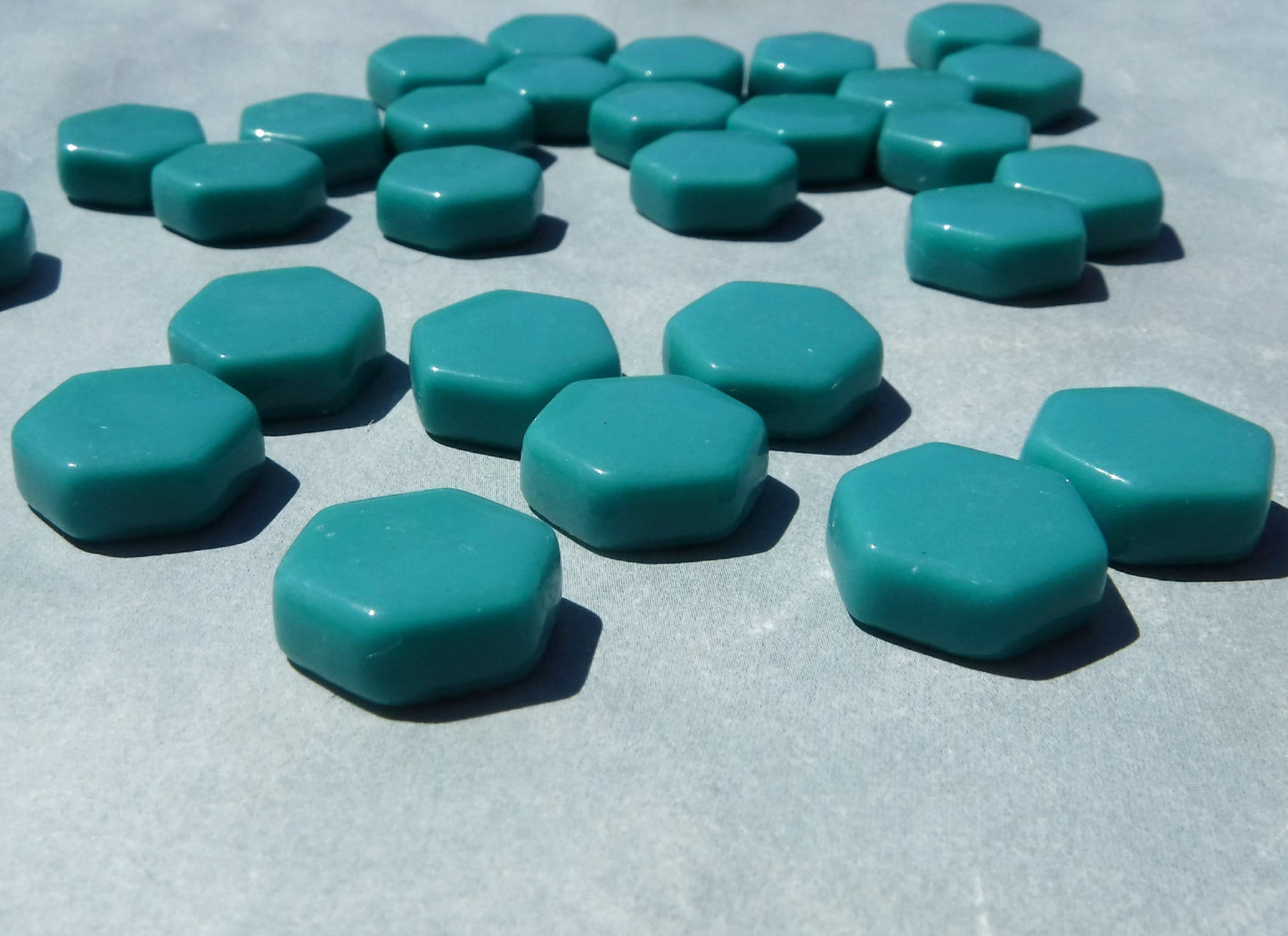 Teal Hexagon Mosaic Tiles - 15mm - 100g Opaque Glass Tiles