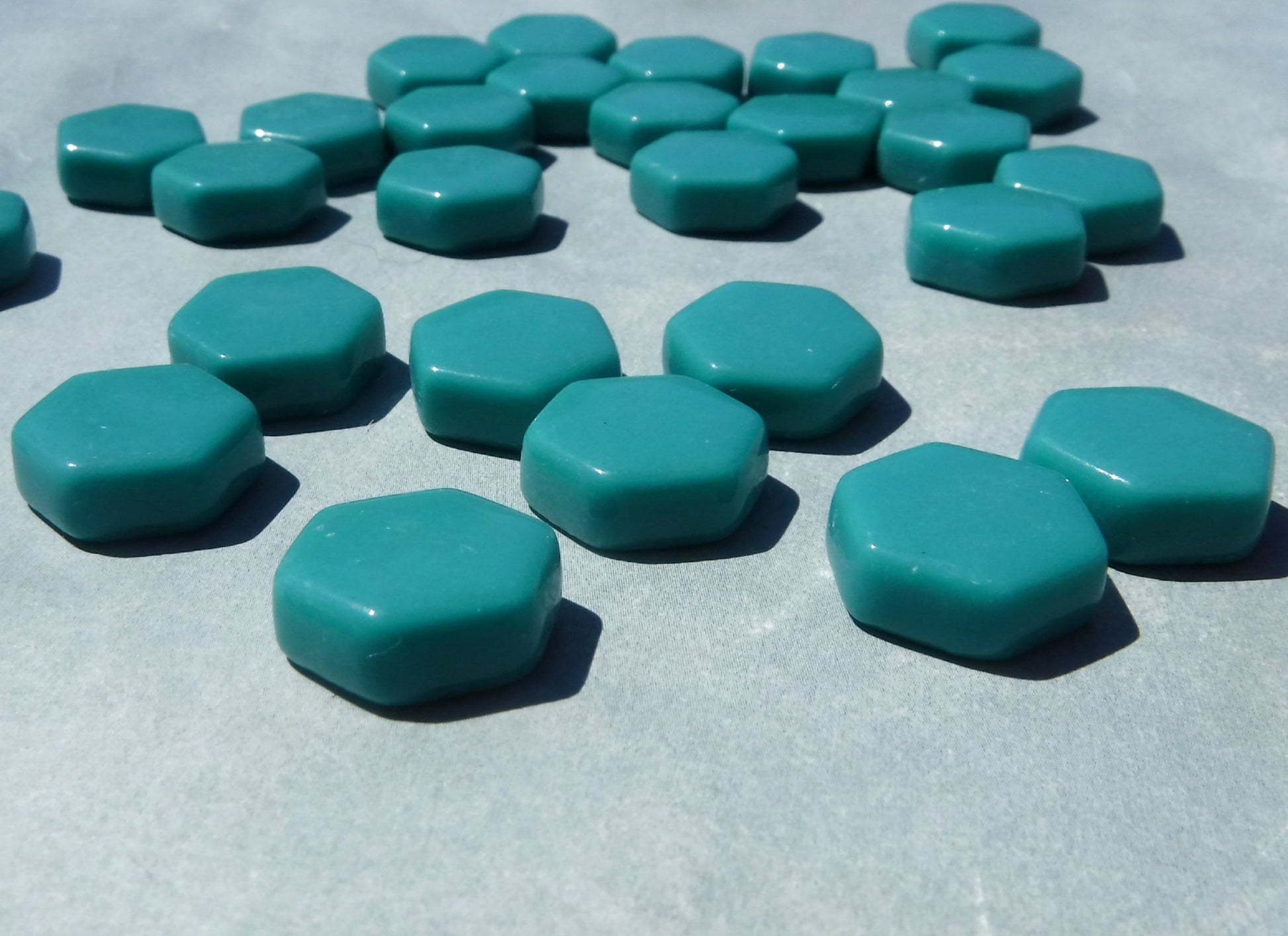 Teal Hexagon Mosaic Tiles - 15mm - 100g Opaque Glass Tiles