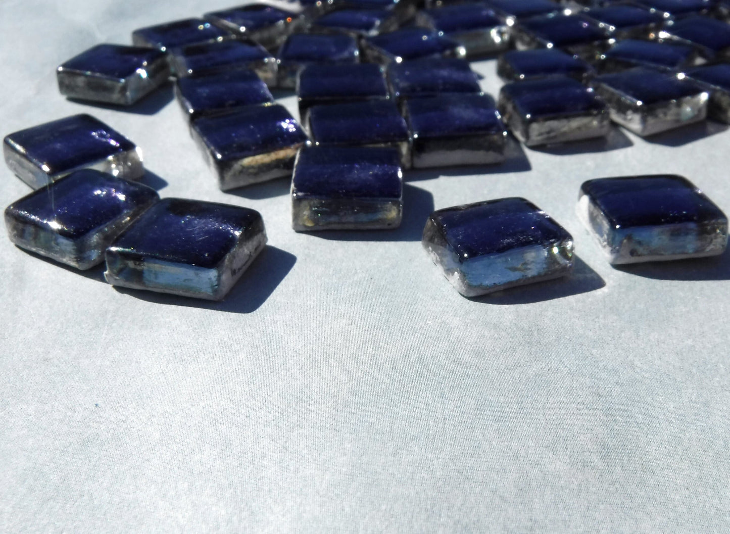 Darkest Indigo Foil Square Crystal Tiles - 12mm - 50g Anil Blue Metallic Glass Tiles