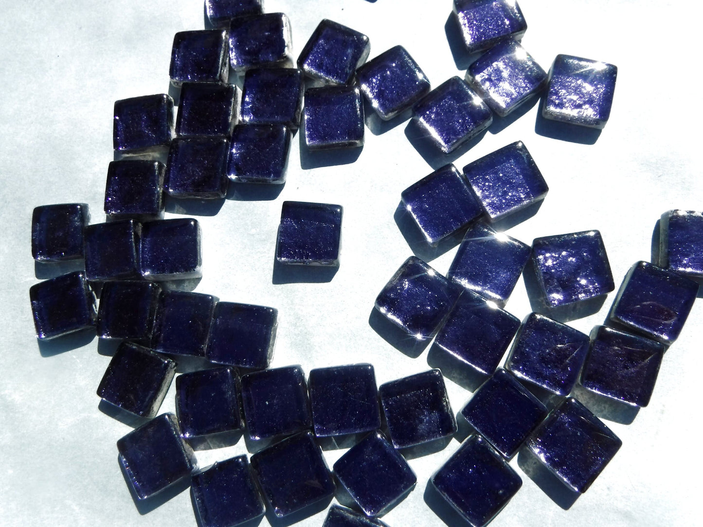 Darkest Indigo Foil Square Crystal Tiles - 12mm - 50g Anil Blue Metallic Glass Tiles