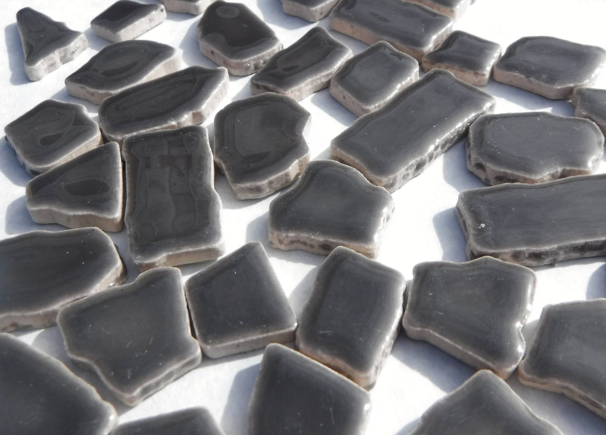 Dark Gray Mosaic Ceramic Tiles - Random Shapes - Half Pound - Assorted Sizes Jigsaw Pieces