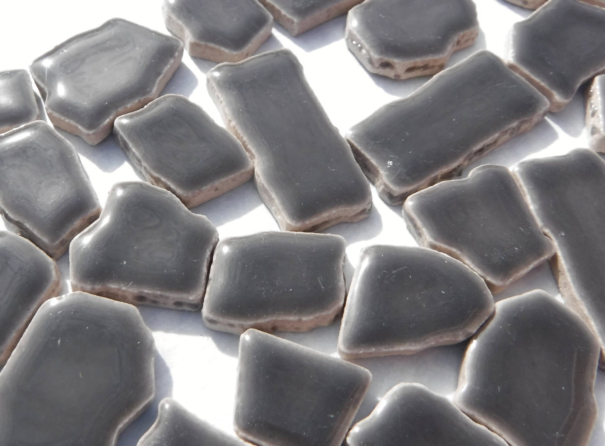 Dark Gray Mosaic Ceramic Tiles - Random Shapes - Half Pound - Assorted Sizes Jigsaw Pieces