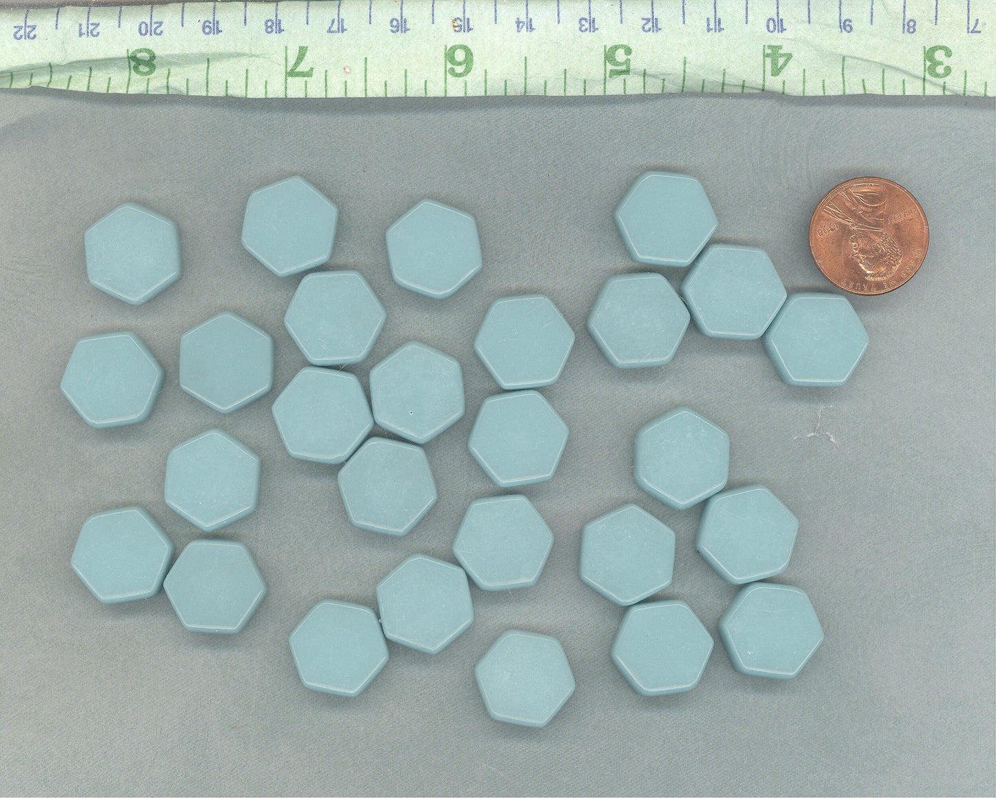 Light Teal Hexagon Mosaic Tiles - 15mm - 100g Opaque Glass - Approx 35 Tiles