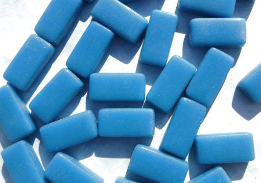 Cerulean Blue Rectangle Mosaic Tiles - 20mm - 100g Opaque Glass Bar Tiles - Approx 35 Tiles