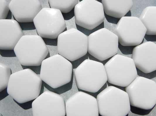 White Hexagon Mosaic Tiles - 15mm - 100g Opaque Glass Tiles