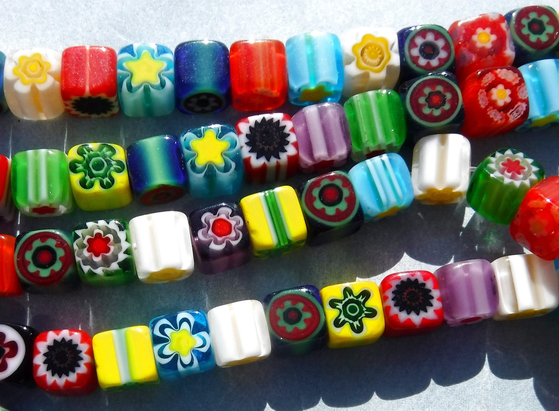 Square Millefiori Glass Beads - Cubes in Assorted Colors and Designs - 6mm - Use in Mosaics - Approx 60 beads