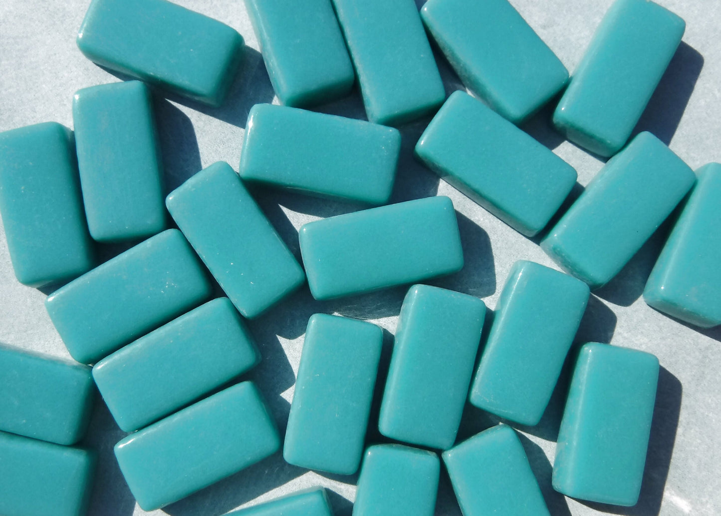 Teal Rectangle Mosaic Tiles - 20mm - 100g Opaque Glass Bar Tiles - Approx 35 Tiles