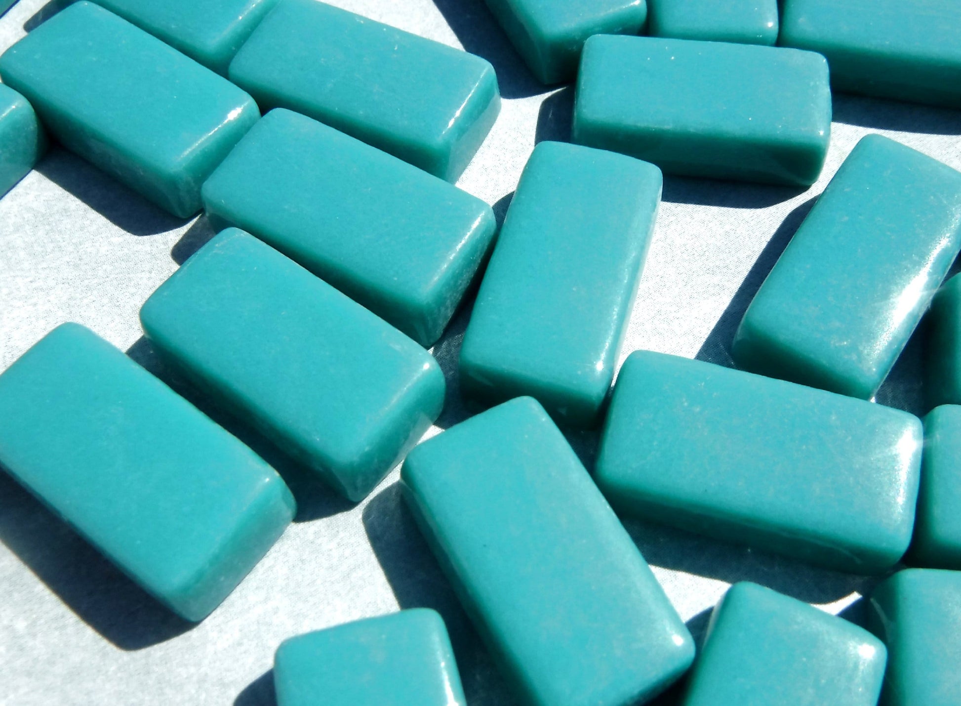 Teal Rectangle Mosaic Tiles - 20mm - 100g Opaque Glass Bar Tiles - Approx 35 Tiles