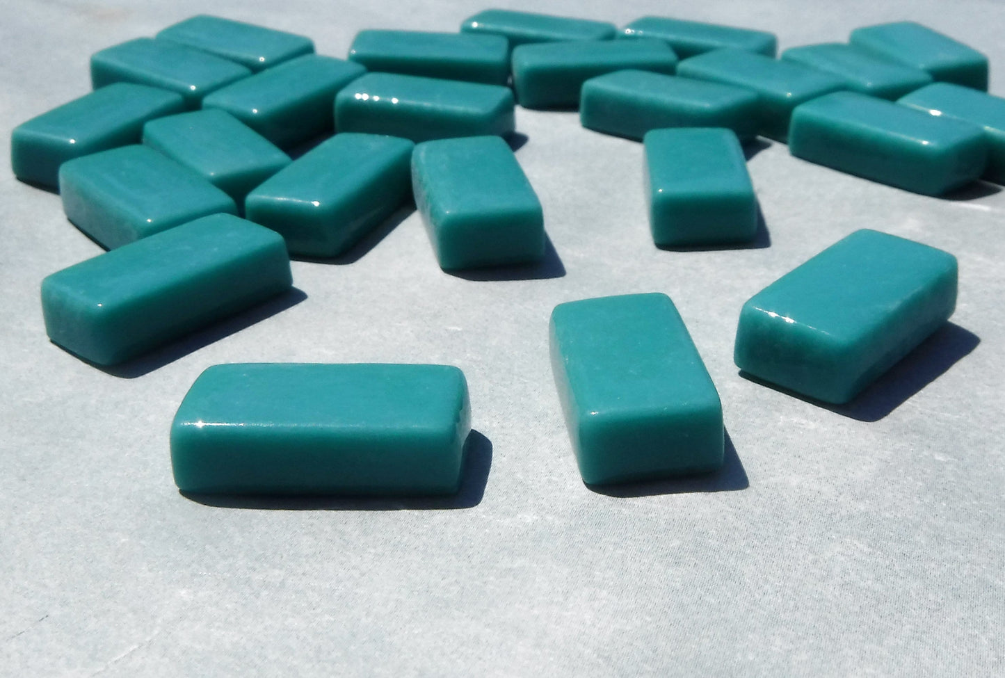 Teal Rectangle Mosaic Tiles - 20mm - 100g Opaque Glass Bar Tiles - Approx 35 Tiles