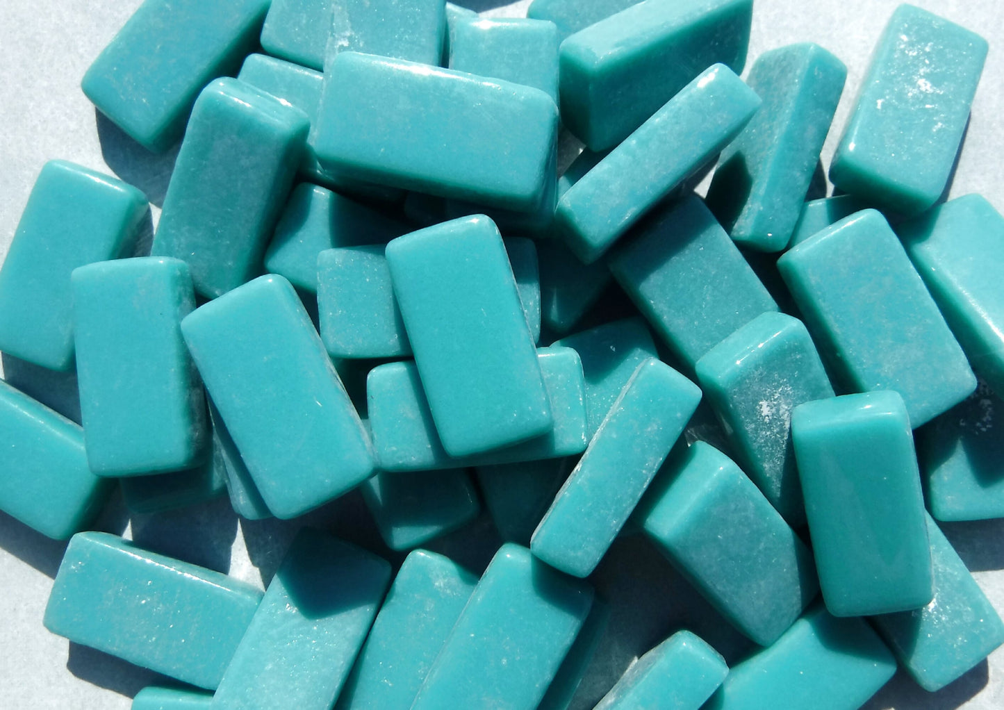 Teal Rectangle Mosaic Tiles - 20mm - 100g Opaque Glass Bar Tiles - Approx 35 Tiles