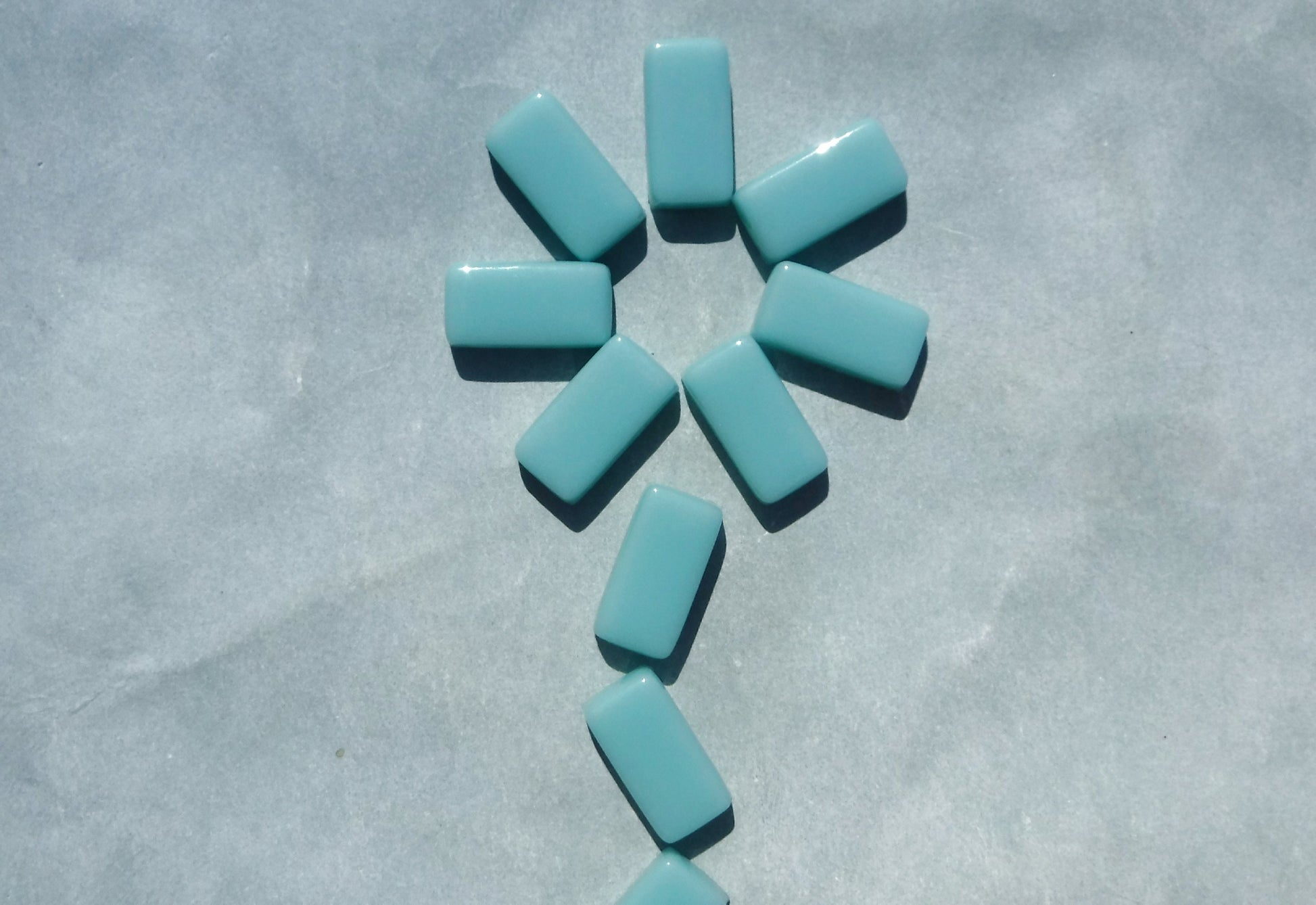 Light Teal Rectangle Mosaic Tiles - 20mm - 100g Opaque Glass Bar Tiles - Approx 35 Tiles