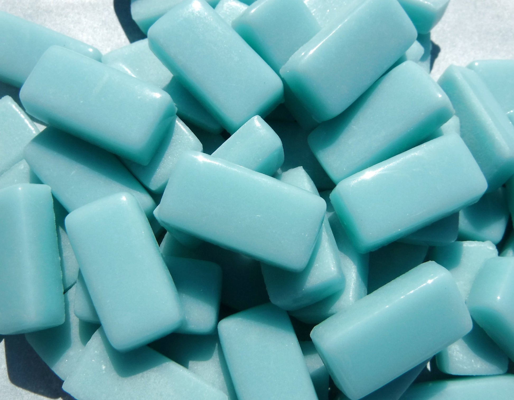 Light Teal Rectangle Mosaic Tiles - 20mm - 100g Opaque Glass Bar Tiles - Approx 35 Tiles