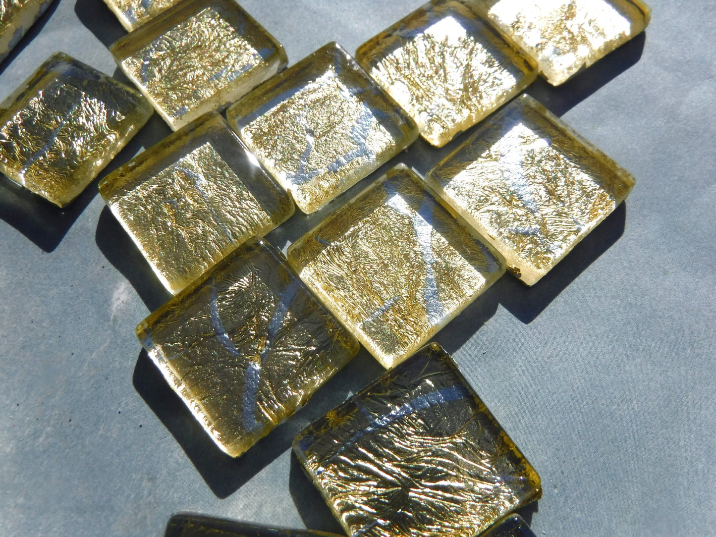 Gold with Silver Foil Square Tiles - 25 Glass Mosaic Tiles - 20mm