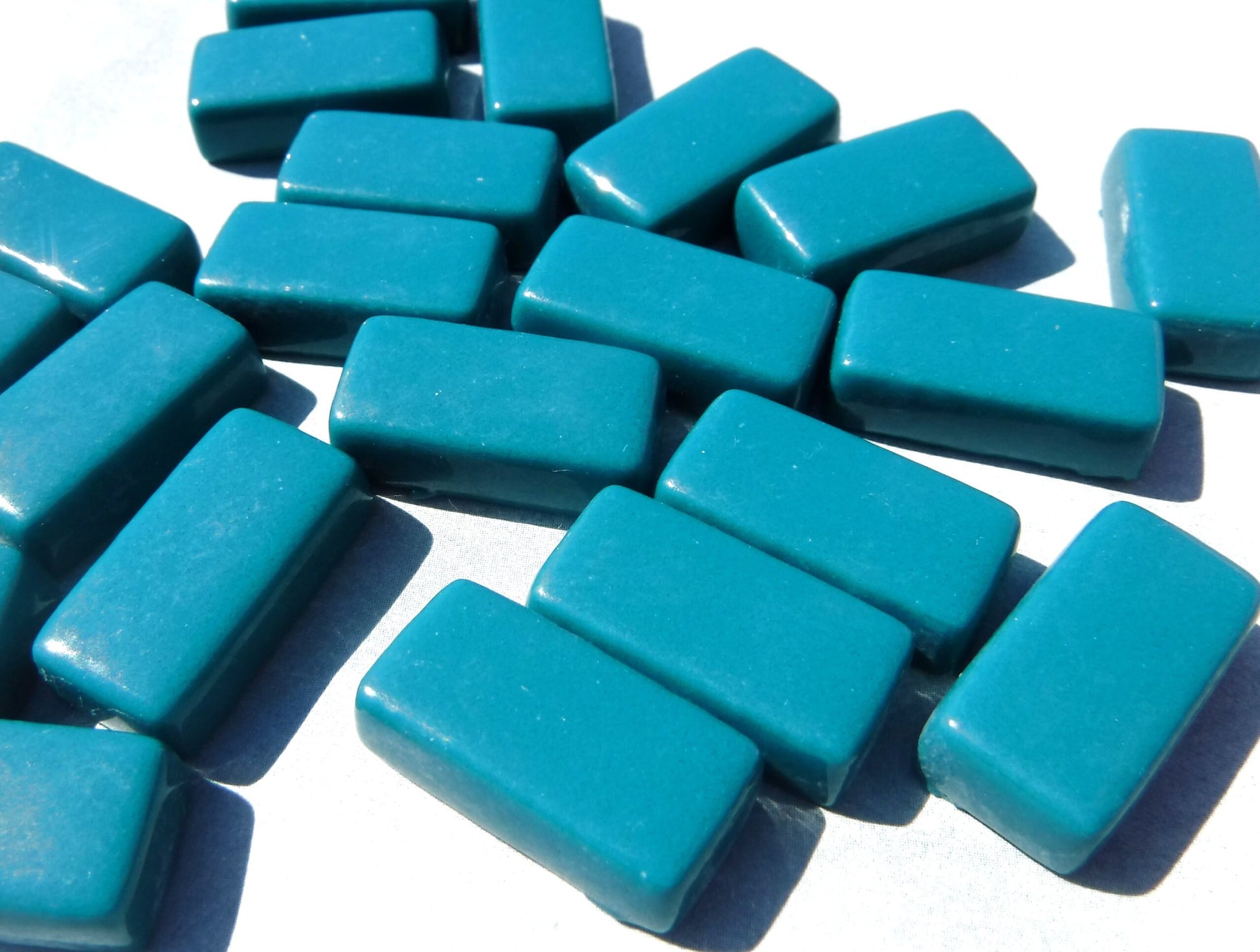 Dark Teal Rectangle Mosaic Tiles - 20mm - 100g Opaque Glass Bar Tiles - Approx 35 Tiles