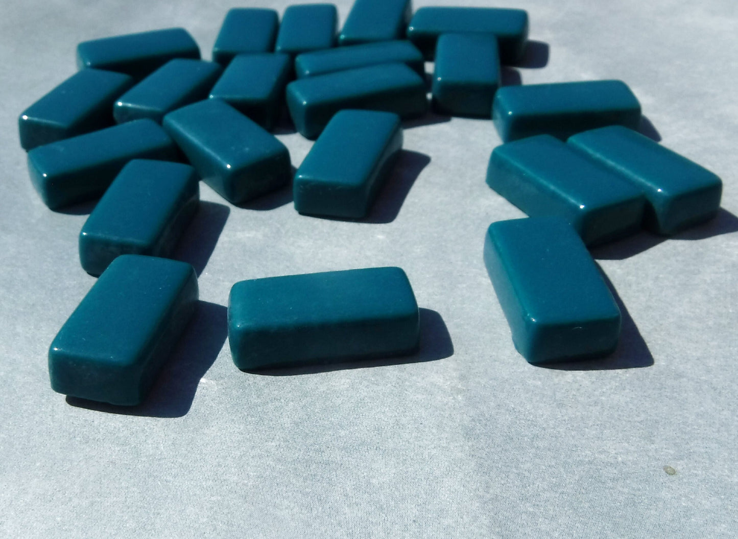 Dark Teal Rectangle Mosaic Tiles - 20mm - 100g Opaque Glass Bar Tiles - Approx 35 Tiles