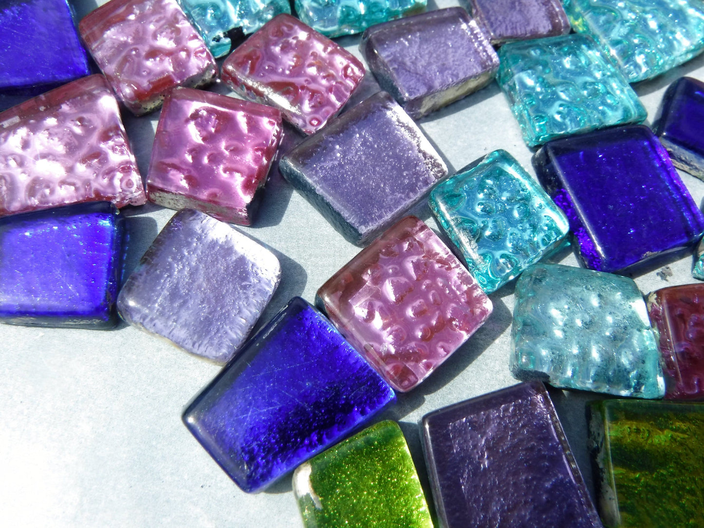 Calypso Glass Tiles - Metallic Foil - Assorted Shapes - 50 grams Mosaic Tiles in Brighter Colors