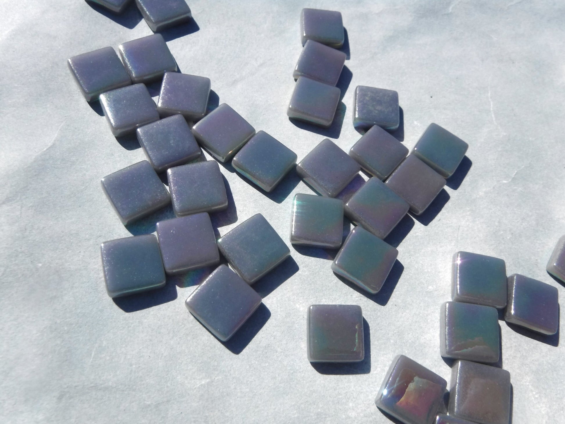 Gray Iridescent Glass Square Mosaic Tiles - 12mm Opaque - 50g