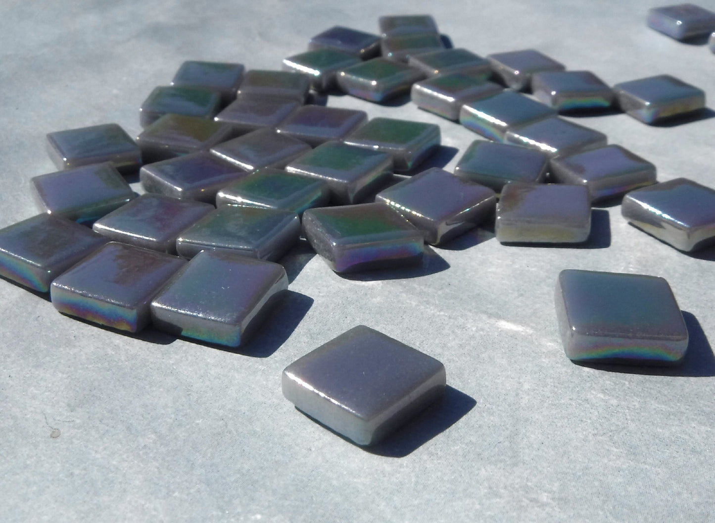 Gray Iridescent Glass Square Mosaic Tiles - 12mm Opaque - 50g