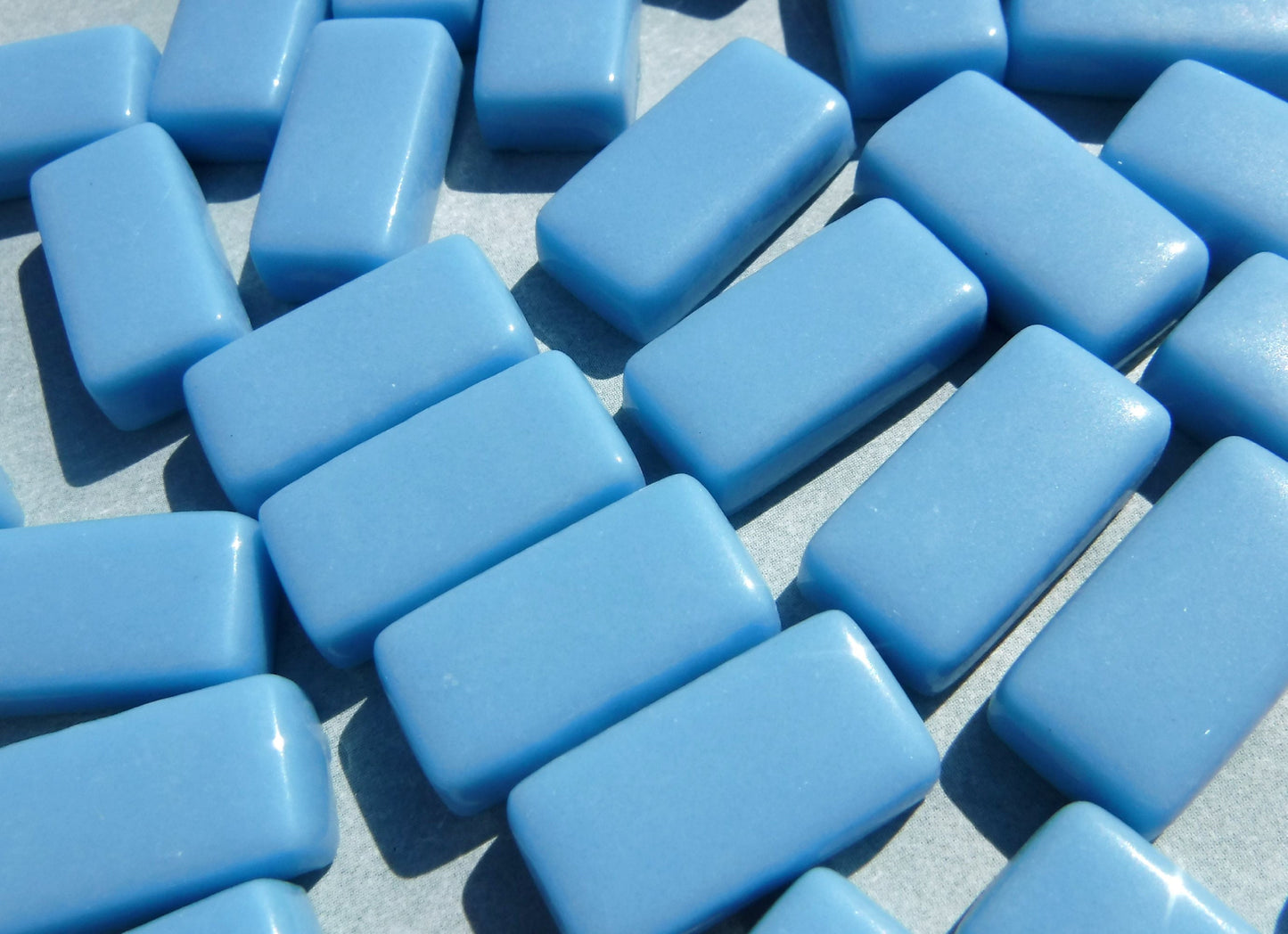 Light Blue Rectangle Mosaic Tiles - 20mm - 100g Opaque Glass Bar Tiles in Hawaiian Blue - Approx 35 Tiles