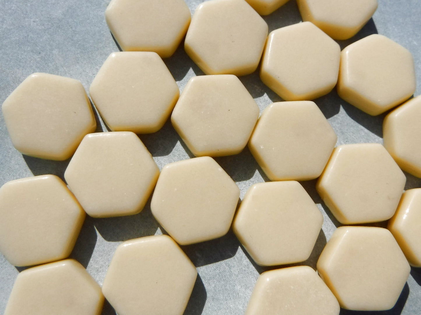 Beige Hexagon Mosaic Tiles - 15mm - 100g Opaque Glass Tiles