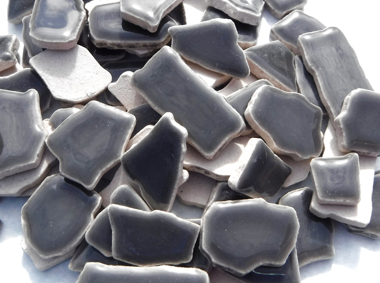 Dark Gray Mosaic Ceramic Tiles - Random Shapes - Half Pound - Assorted Sizes Jigsaw Pieces