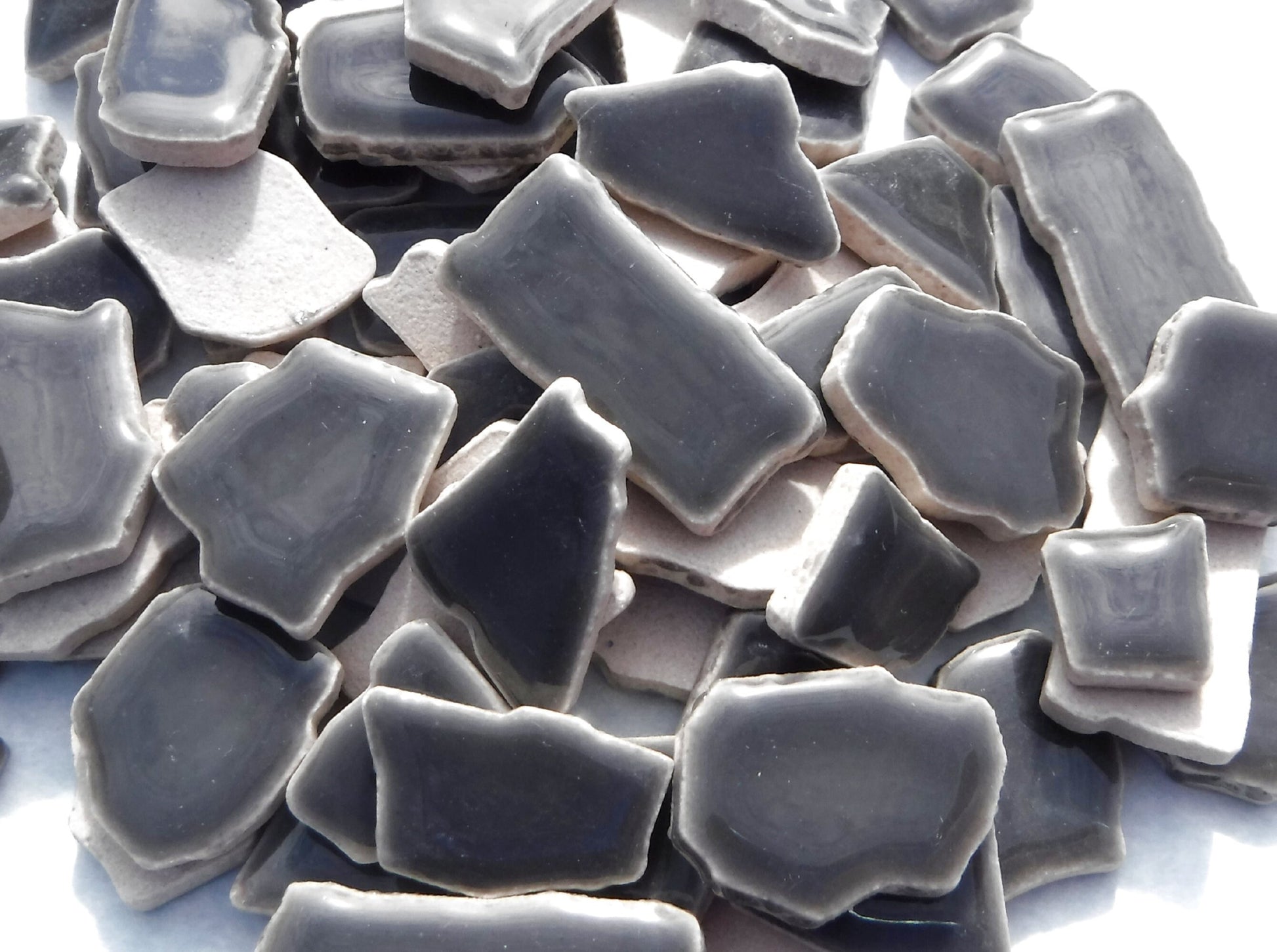 Dark Gray Mosaic Ceramic Tiles - Random Shapes - Half Pound - Assorted Sizes Jigsaw Pieces