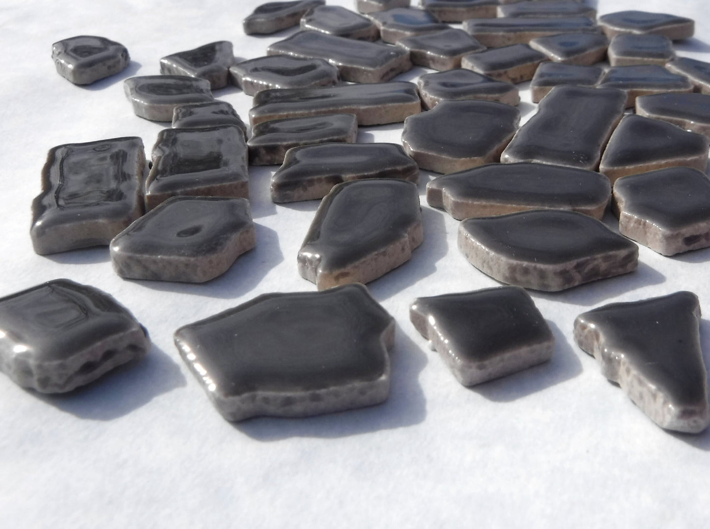 Dark Gray Mosaic Ceramic Tiles - Random Shapes - Half Pound - Assorted Sizes Jigsaw Pieces