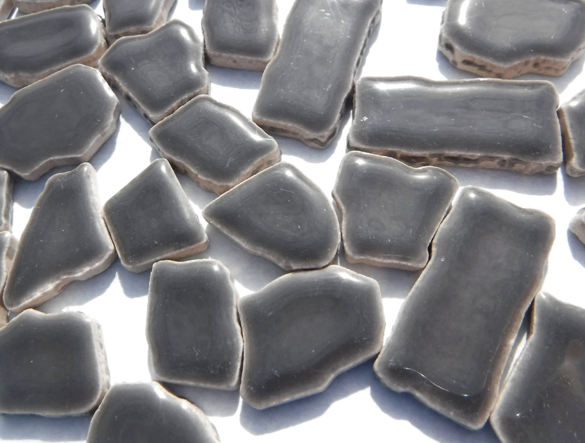 Dark Gray Mosaic Ceramic Tiles - Random Shapes - Half Pound - Assorted Sizes Jigsaw Pieces