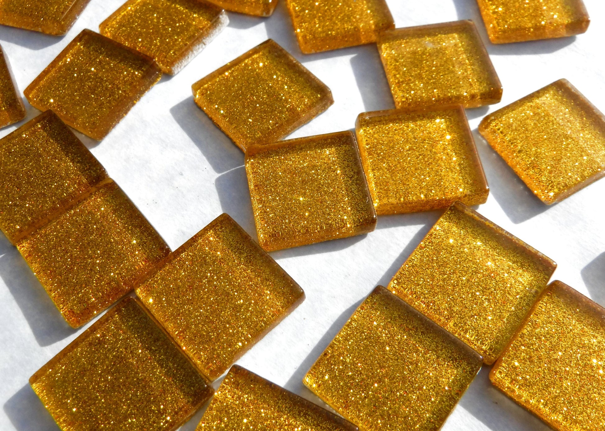 Gold Glitter Tiles - 20mm Mosaic Tiles - 25 Metallic Glass Tiles