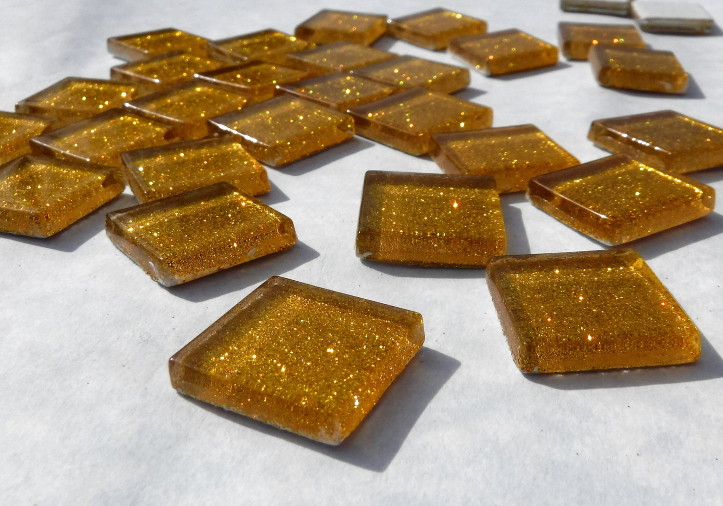 Gold Glitter Tiles - 20mm Mosaic Tiles - 25 Metallic Glass Tiles