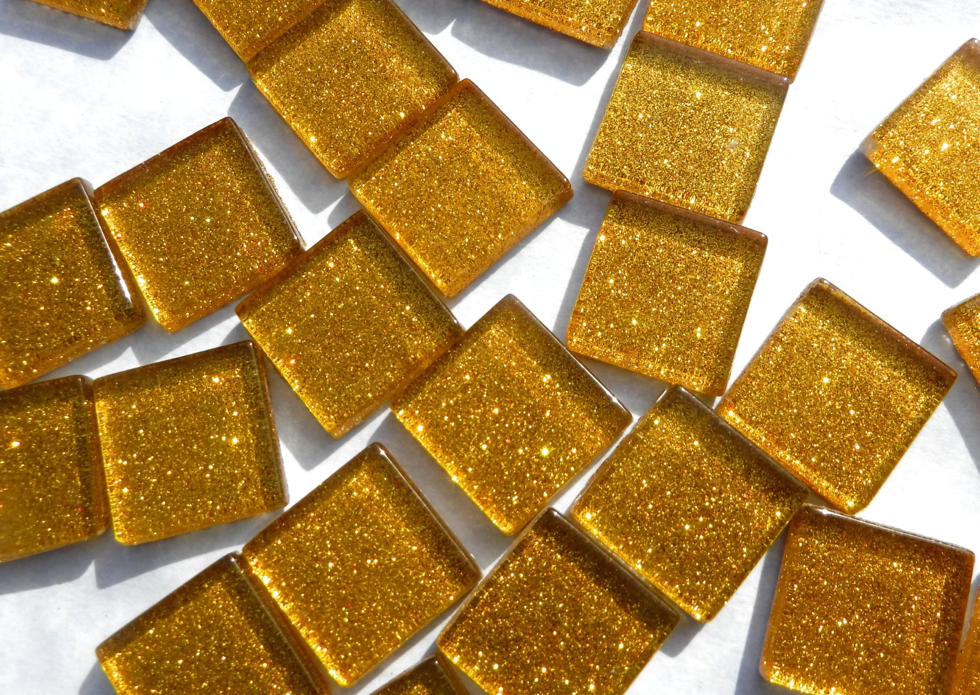 Gold Glitter Tiles - 20mm Mosaic Tiles - 25 Metallic Glass Tiles