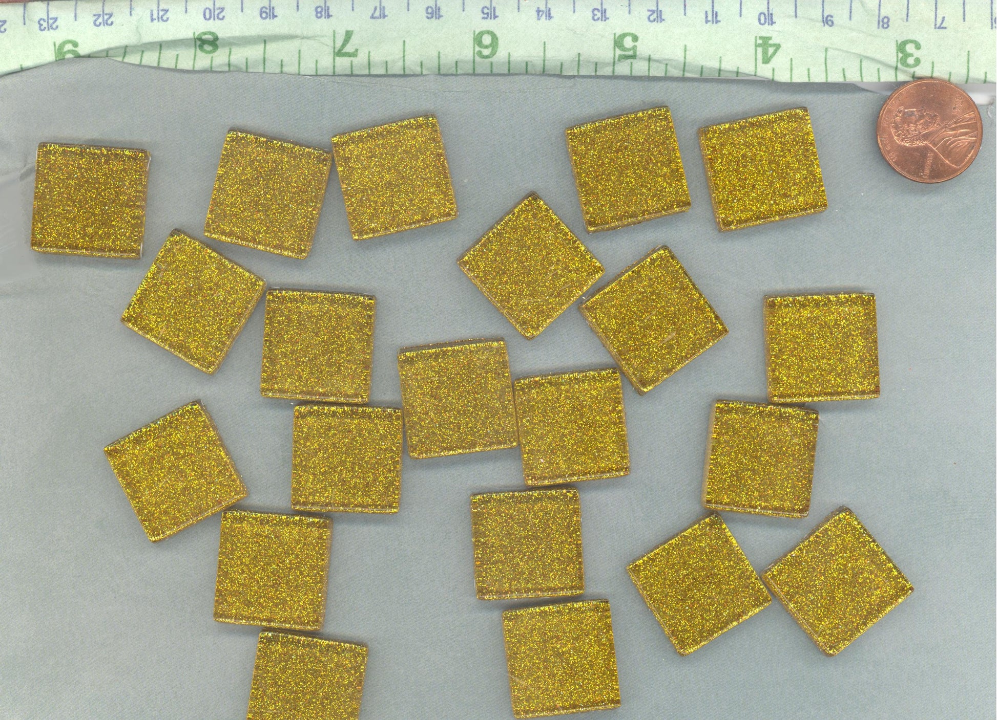 Gold Glitter Tiles - 20mm Mosaic Tiles - 25 Metallic Glass Tiles
