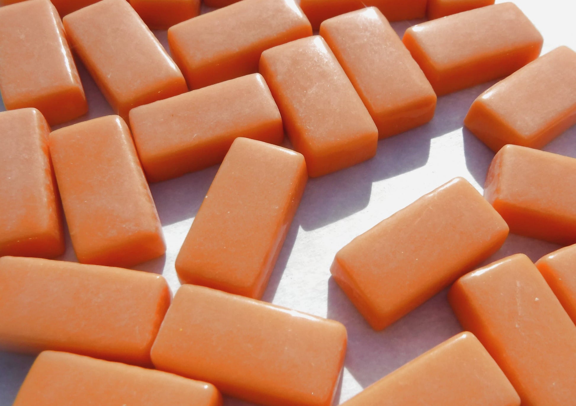 Orange Rectangle Mosaic Tiles - 20mm - 100g Opaque Glass Bar Tiles - Approx 35 Tiles