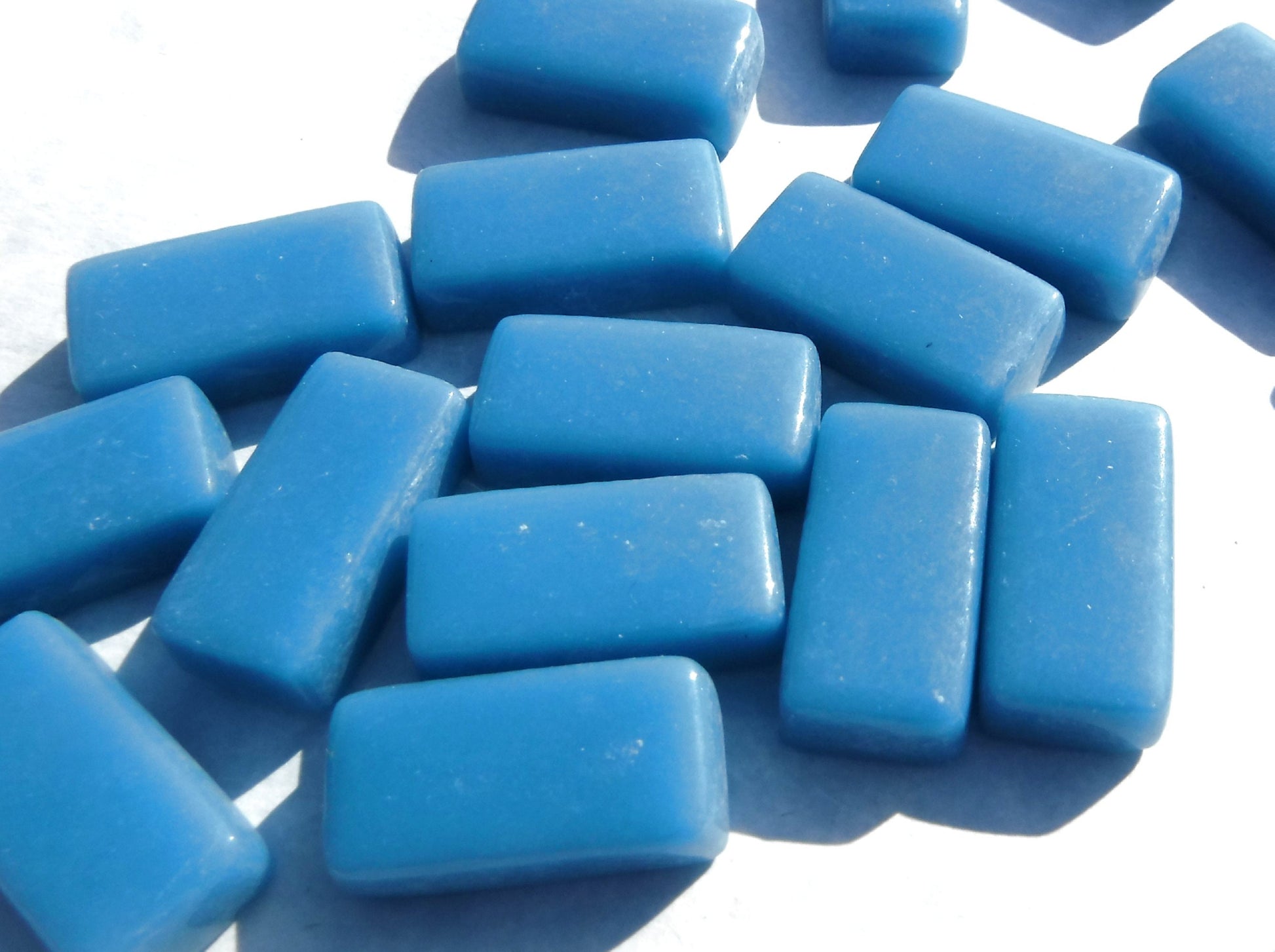 Cerulean Blue Rectangle Mosaic Tiles - 20mm - 100g Opaque Glass Bar Tiles - Approx 35 Tiles