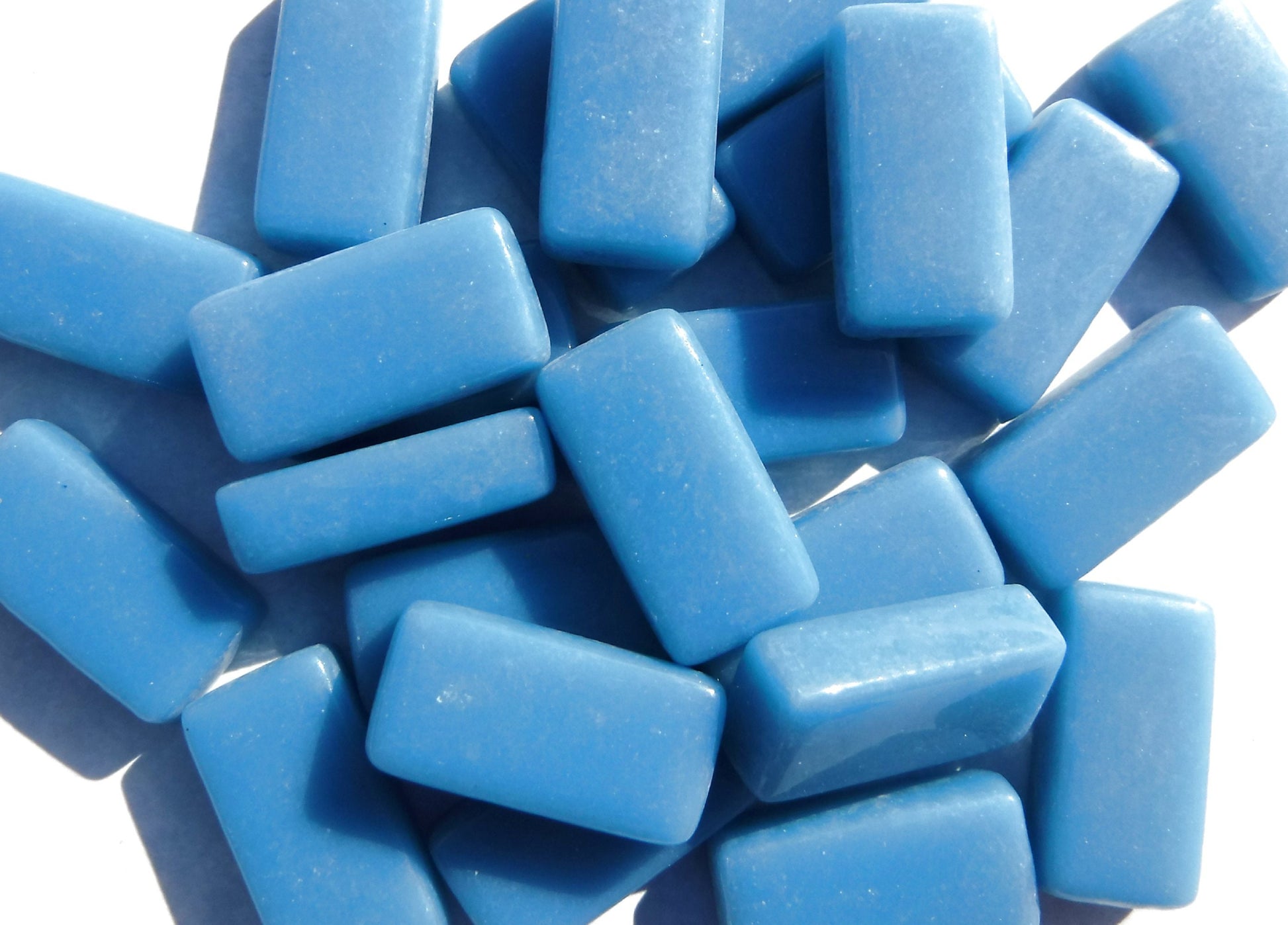 Cerulean Blue Rectangle Mosaic Tiles - 20mm - 100g Opaque Glass Bar Tiles - Approx 35 Tiles