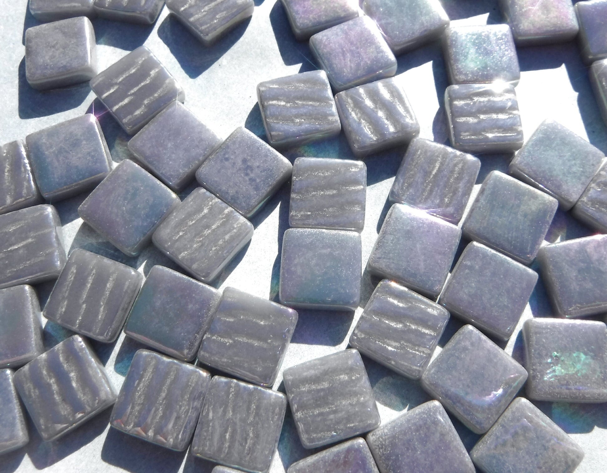 Gray Iridescent Glass Square Mosaic Tiles - 12mm Opaque - 50g