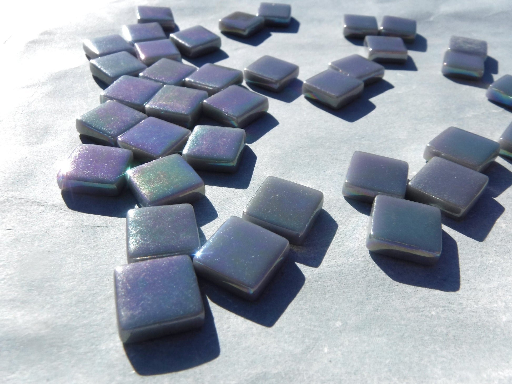 Gray Iridescent Glass Square Mosaic Tiles - 12mm Opaque - 50g