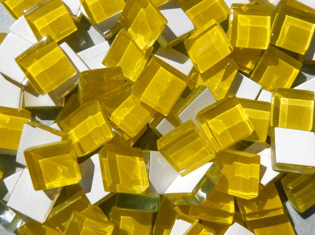 Lemon Yellow Glass Tiles - 1 cm - 100g - Over 100 Crystal Mosaic Tiles